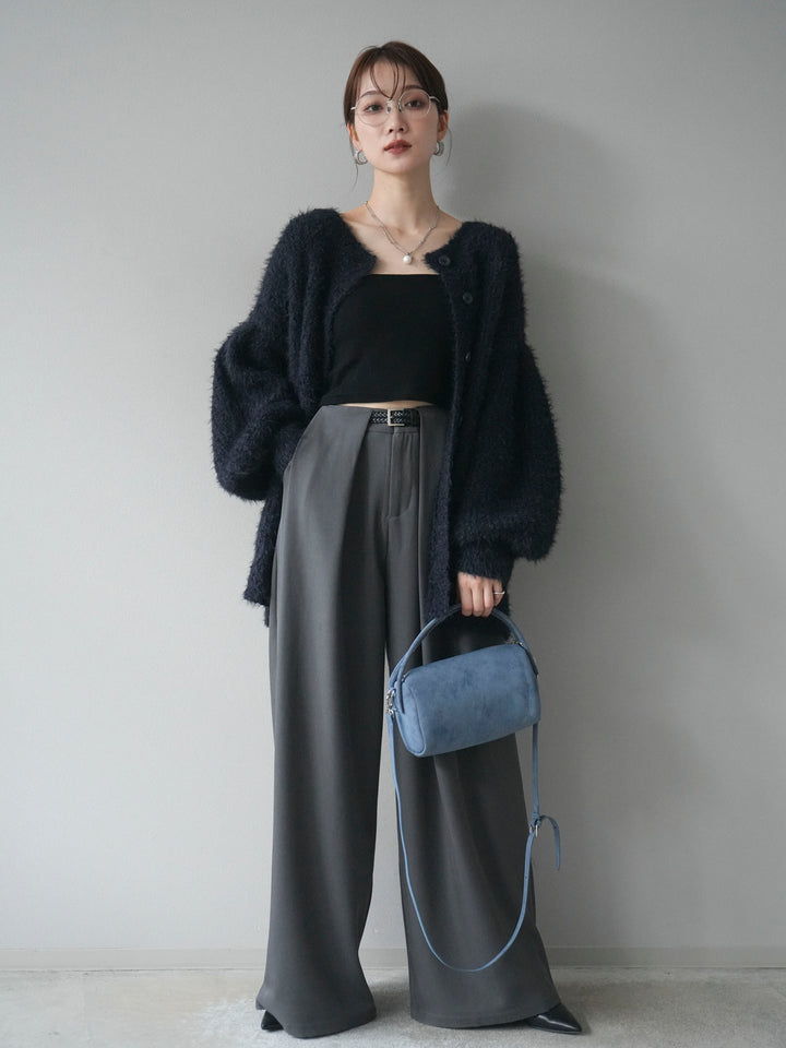 [預購] 圓領隨機毛絨開襟衫/藏青