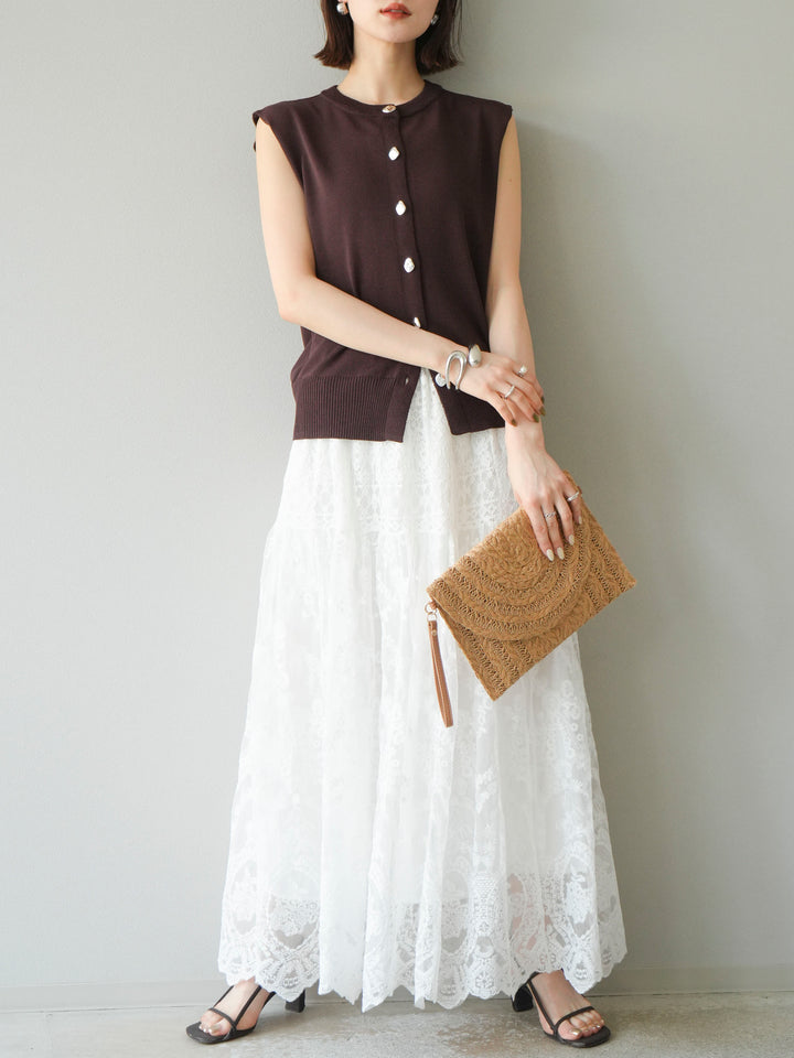 [予約]レースフレアスカート/ホワイト