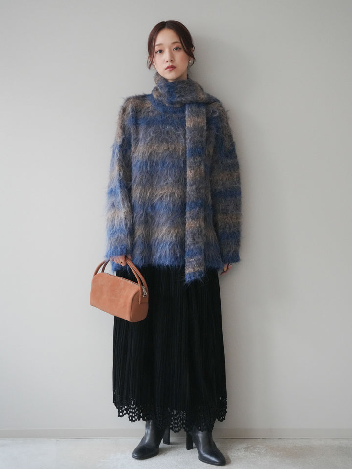 [予約]パンチングデザインスエードプリーツスカート/black