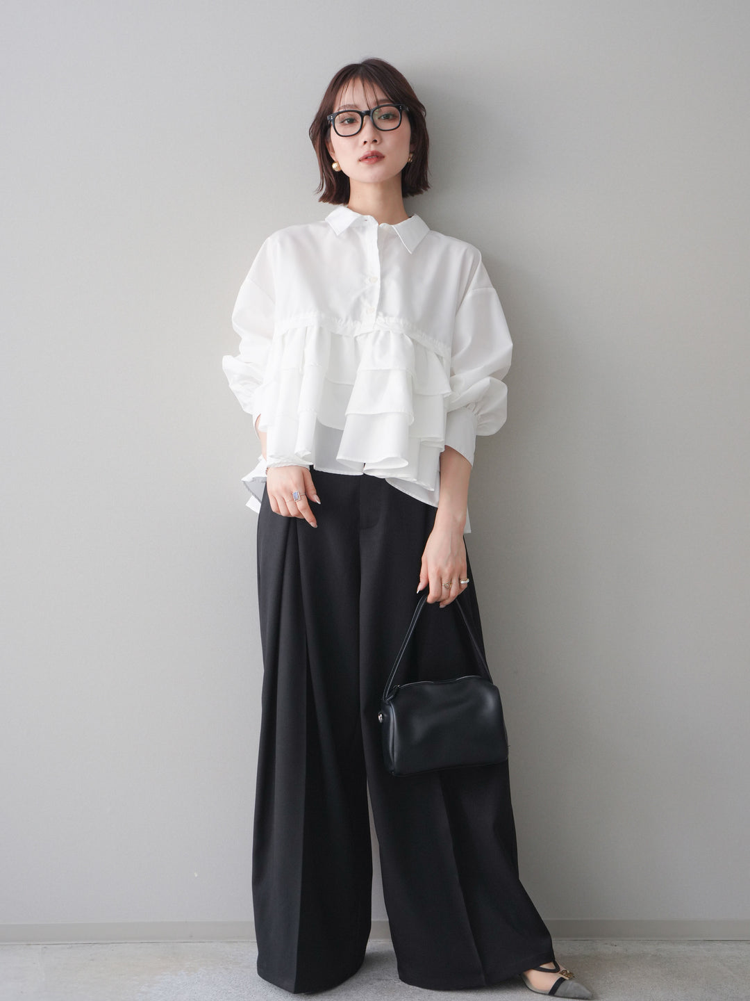 [SET]ブロードティアードショートシャツ+TRツイルデザインタックワイドパンツ(2set)