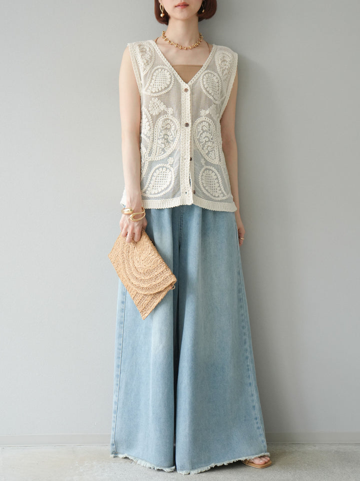 【預購】流蘇高腰寬牛仔褲/淺藍