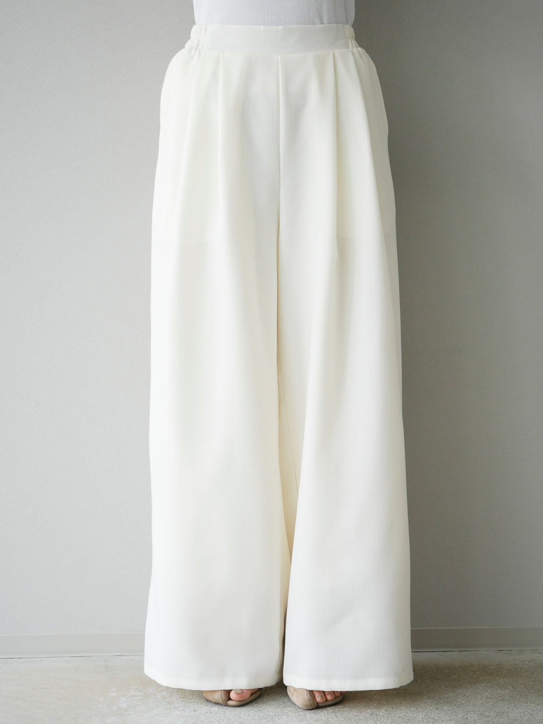 [予約]リネンライクイージーワイドパンツ/アイボリー