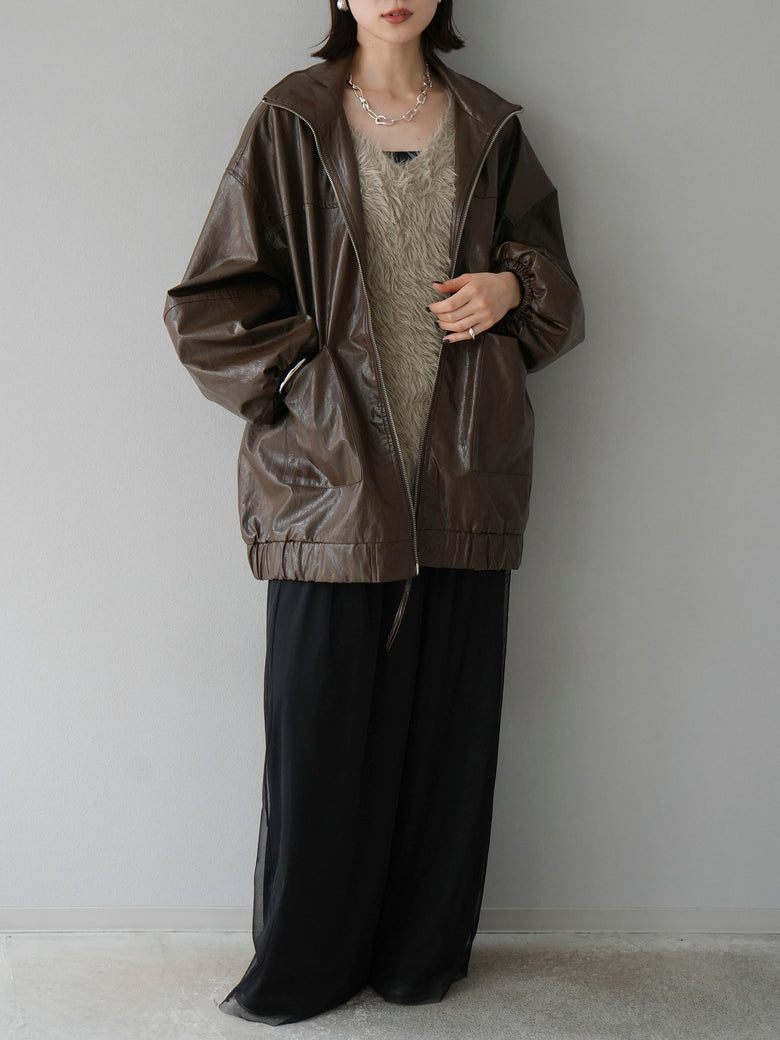 予約]フェイクレザーオーバーブルゾン/ブラウン – Lumier 