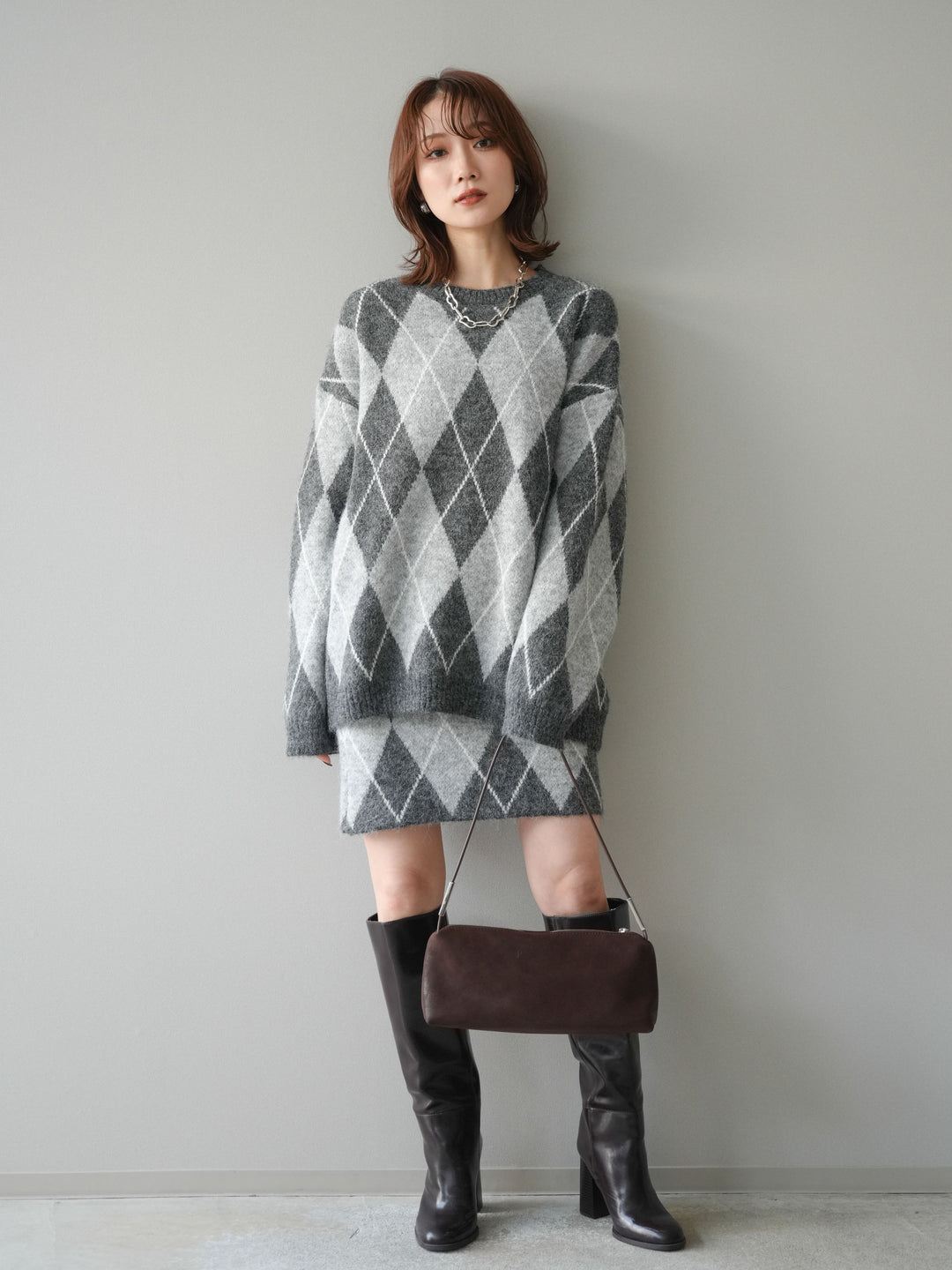 [SET]アーガイル柄ニットプルオーバー＆ミニスカート