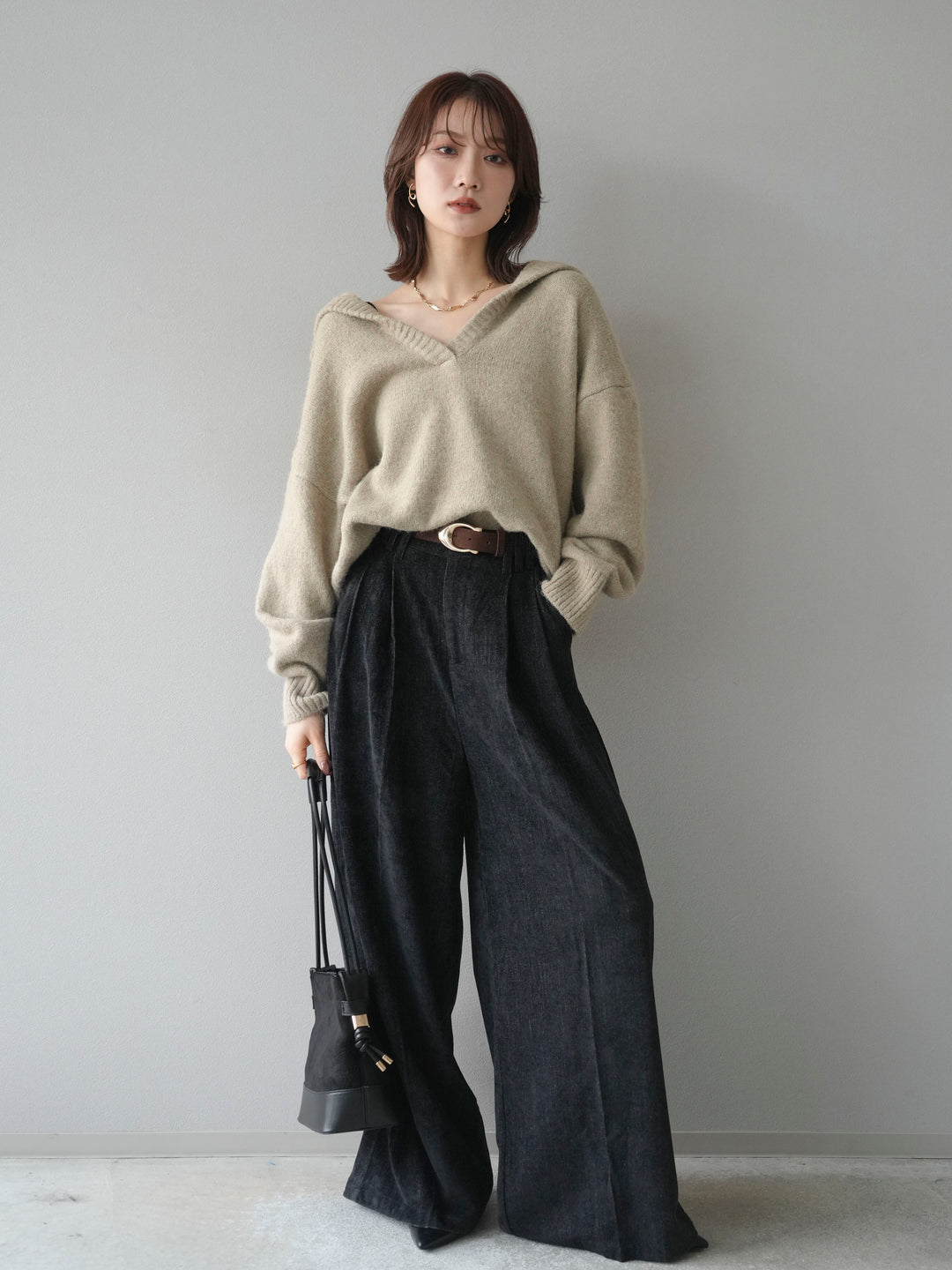 [予約]スキッパーニットプルオーバー/beige