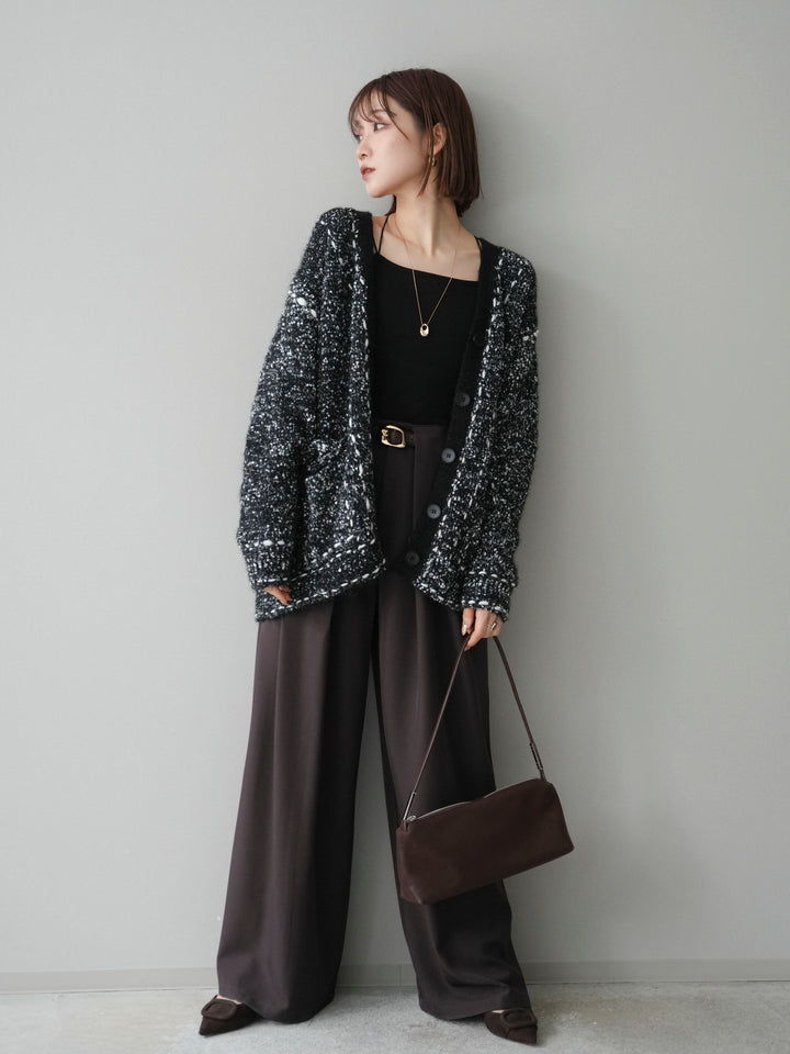[SET]ブークレハンドステッチニットカーディガン+ベルトループデザインワイドパンツ(2set)