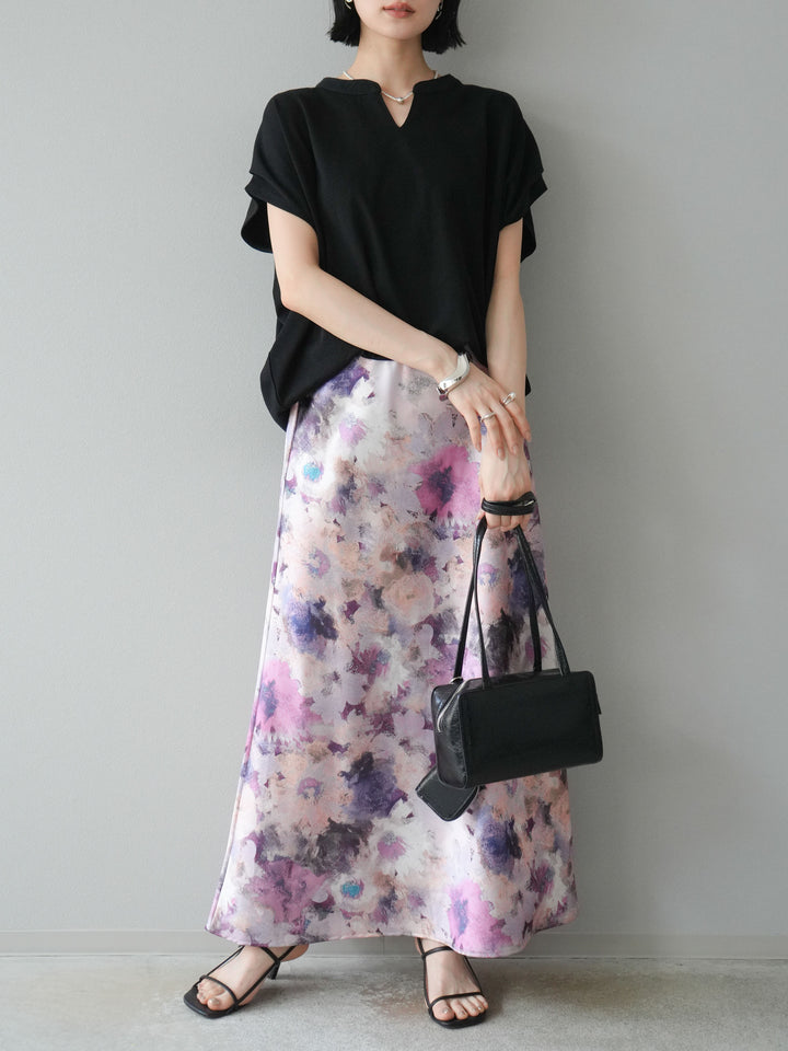 [予約]ニュアンスフラワーサテンスカート/パープル
