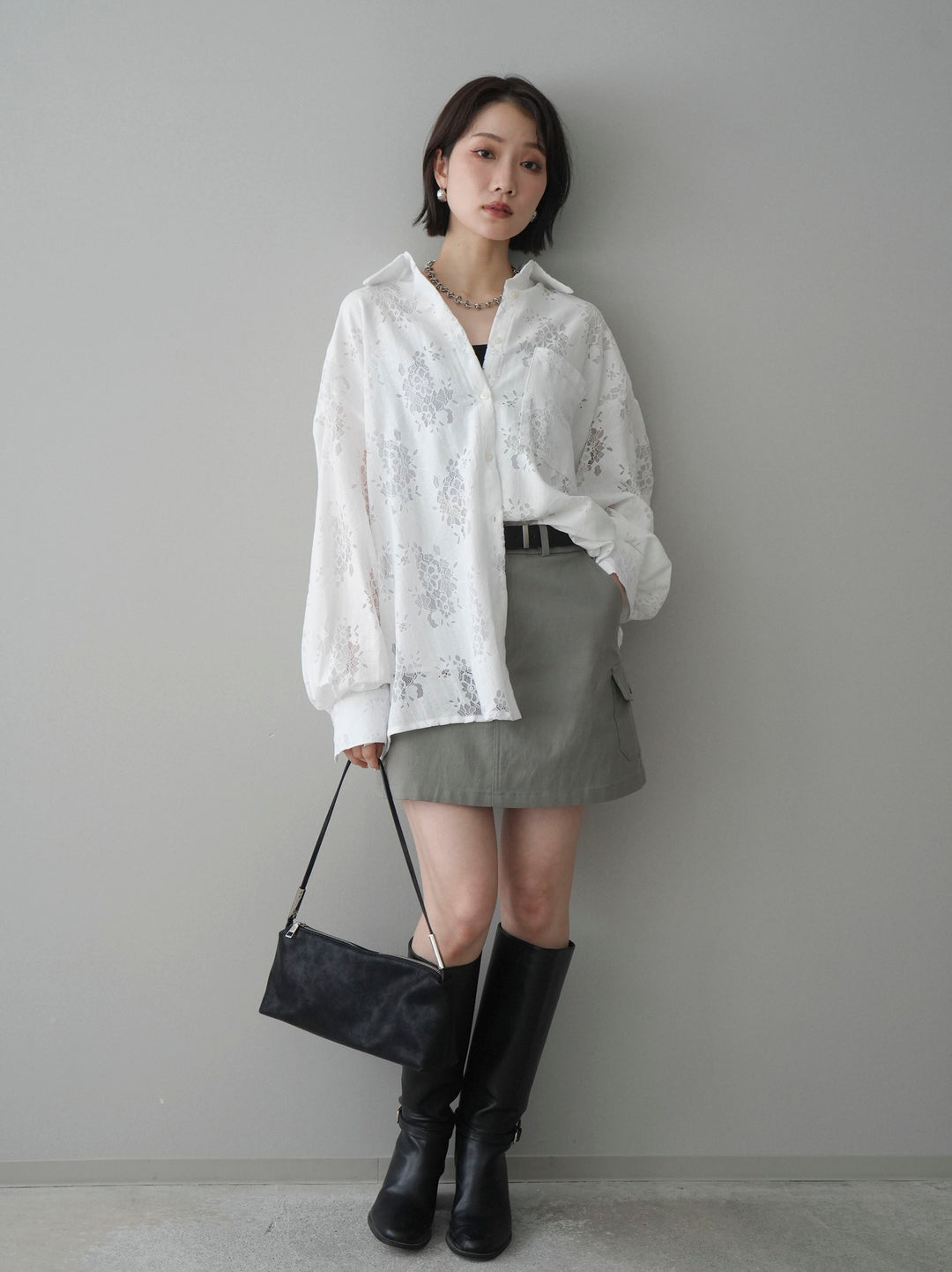 [SET]ジャガードレースオーバーシャツ+選べるアクセセット(2set)