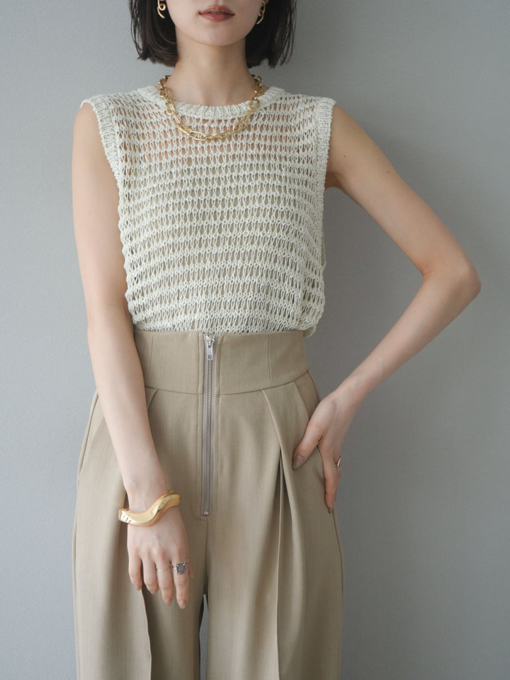 [予約]ミックスヤーン透かし編みニットタンクトップ/アイボリー