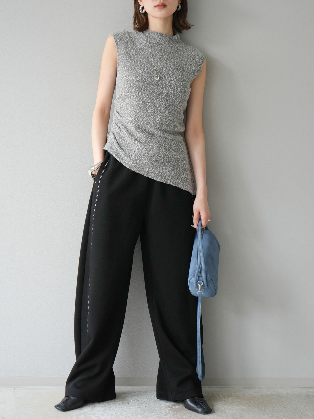 [予約]ハンドステッチ風スウェットパンツ/ブラック