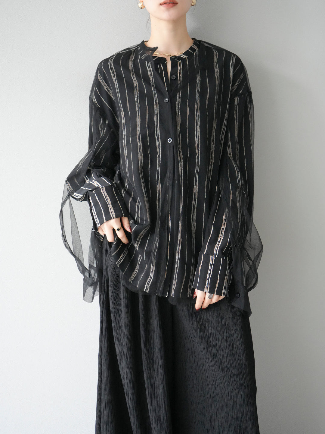[予約]2WAYスリーブチュールシャツ/ブラック