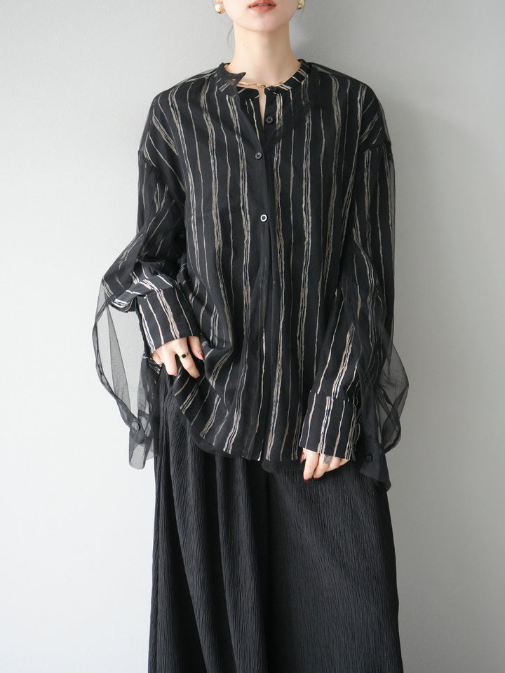 [予約]2WAYスリーブチュールシャツ/ブラック