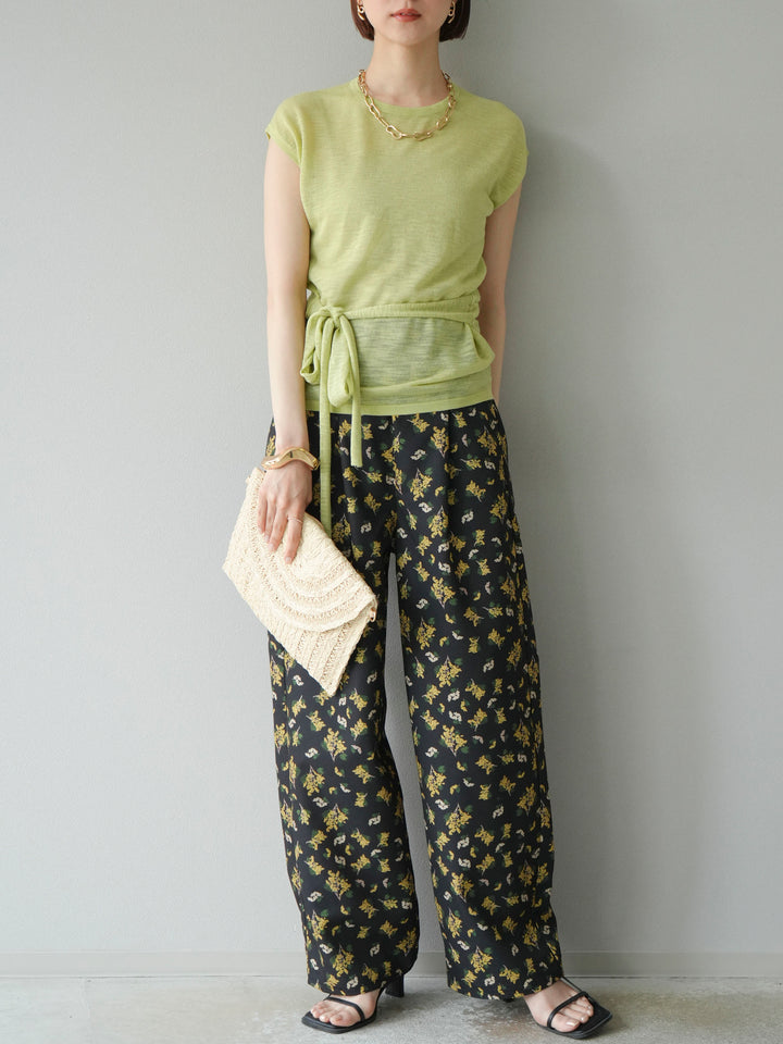 [予約]ブーケプリントタックパンツ/ブラック