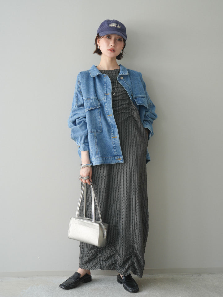 [予約]シャーリングジャガードノースリーブワンピース/gray