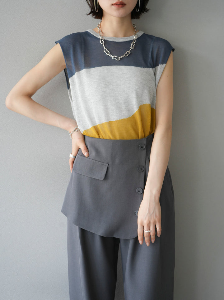 [Pre-order] Bicolor sheer knit sleeveless top/gray