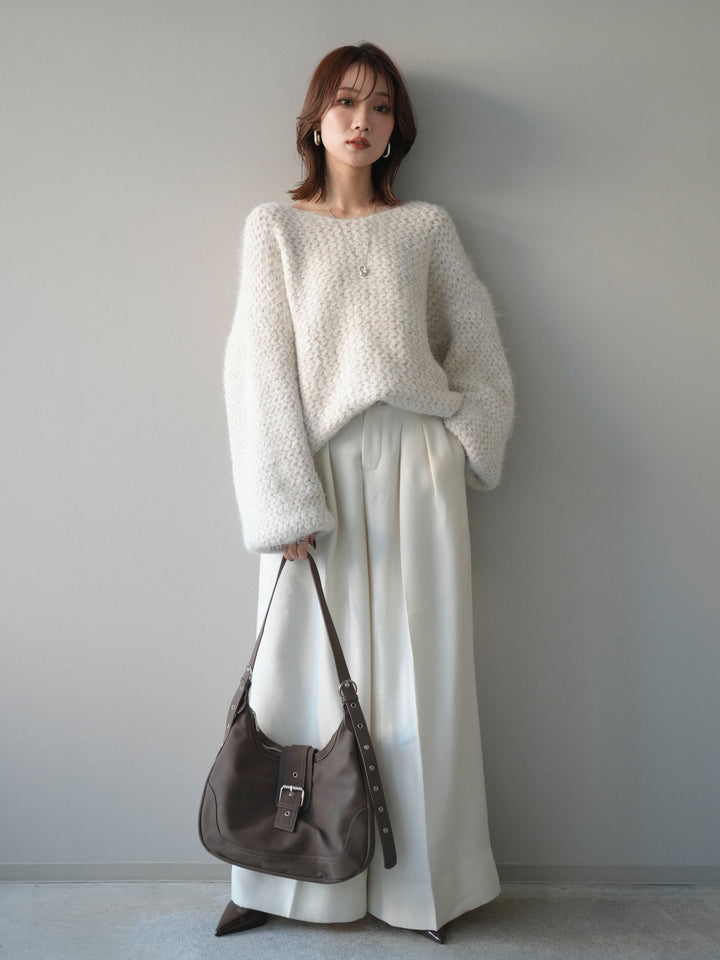 [予約]ウールタッチラメミックスヤーンVネックニットプルオーバー/ivory