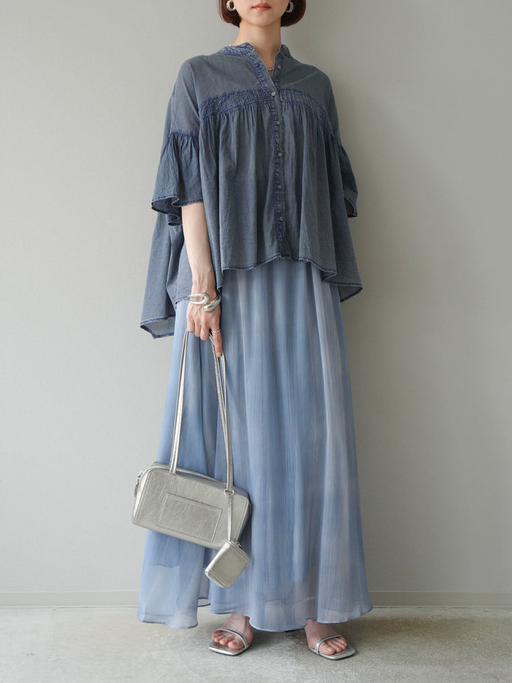 [予約]ニュアンスシアーフレアスカート/ブルー