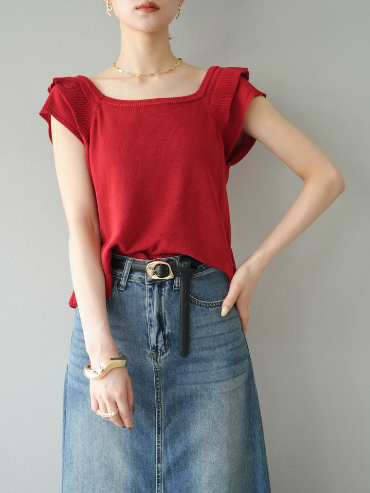 [予約]リネンタッチフリルニットタンクトップ/レッド