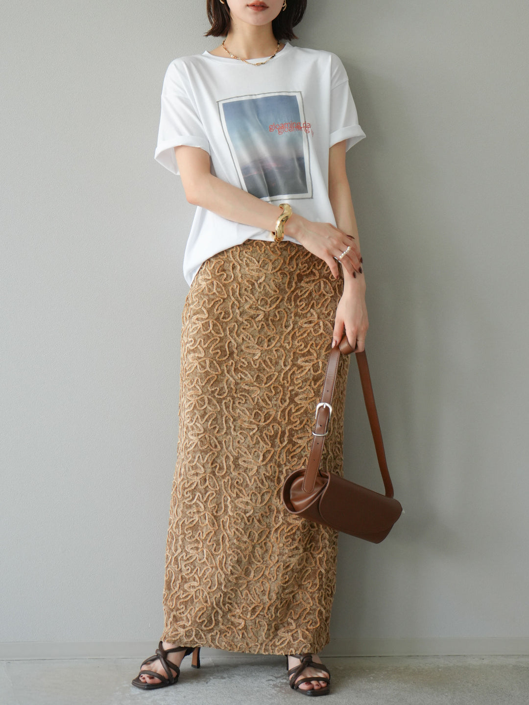 [予約]パイピングフラワーシアーベロアスカート/ベージュ