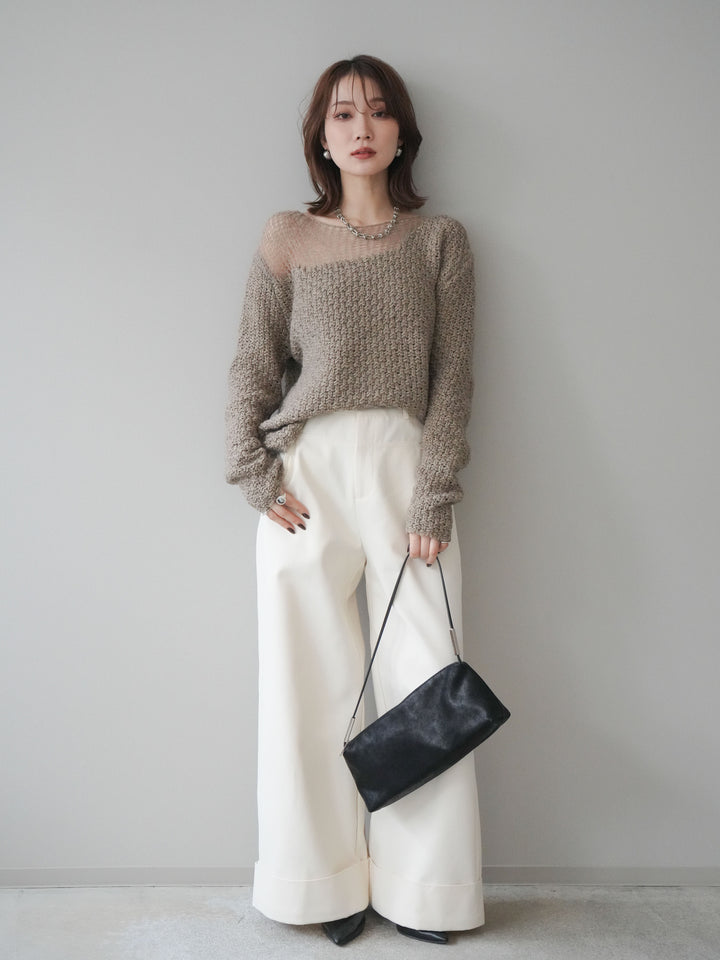 [予約]ベルト付き折り返しコットンツイルワイドパンツ/ivory