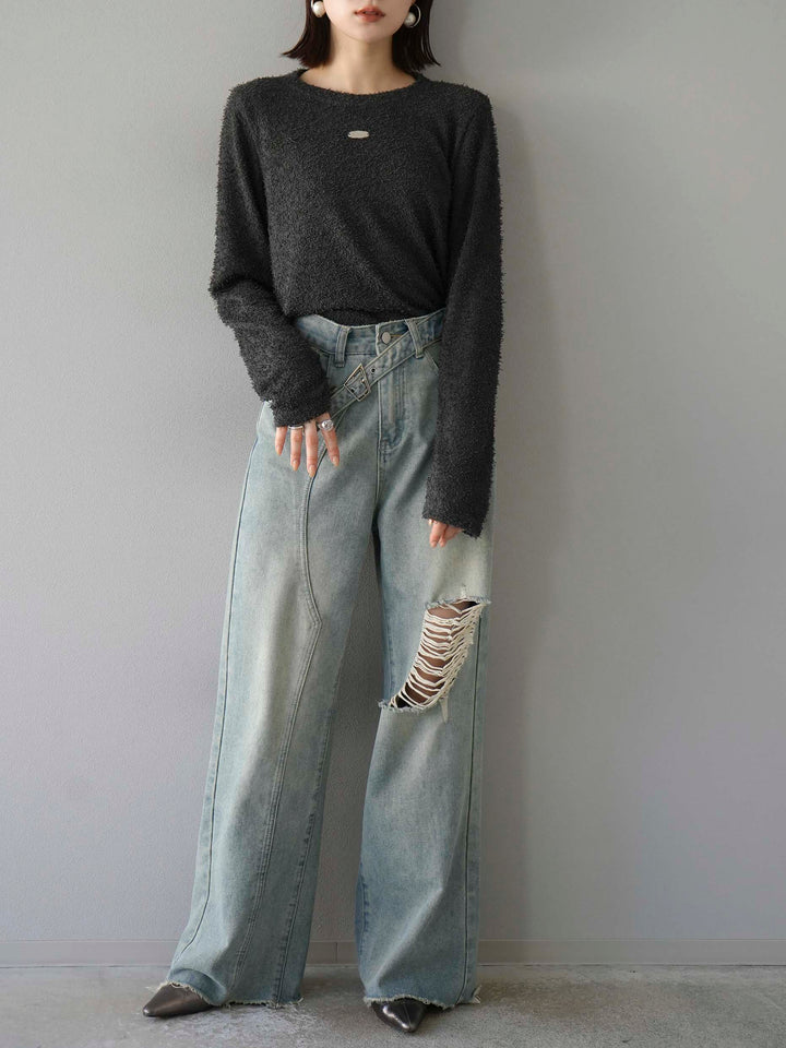 [予約]メタルプレートコットンフリンジトップス/チャコール