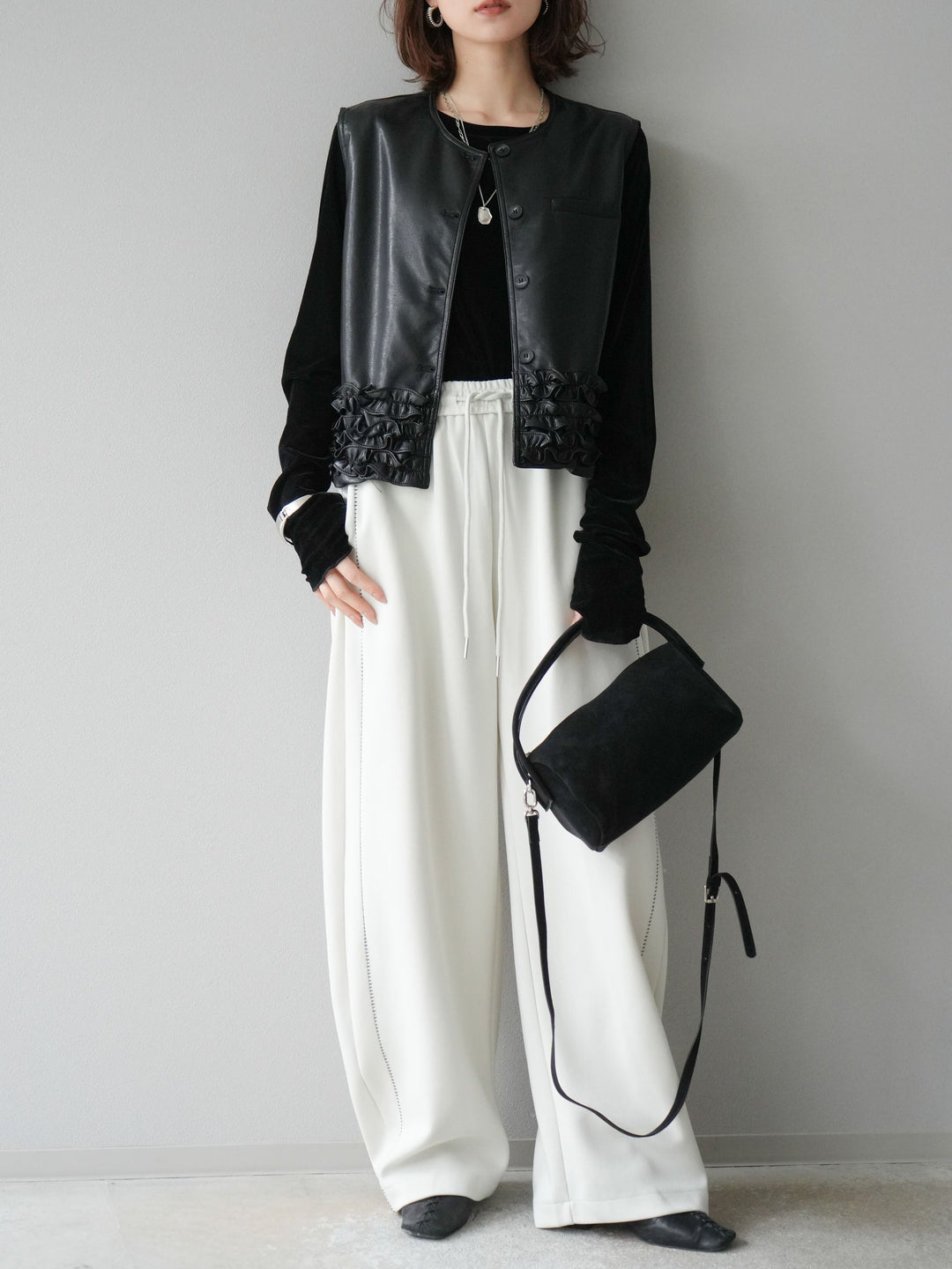 [予約]ハンドステッチ風スウェットパンツ/アイボリー