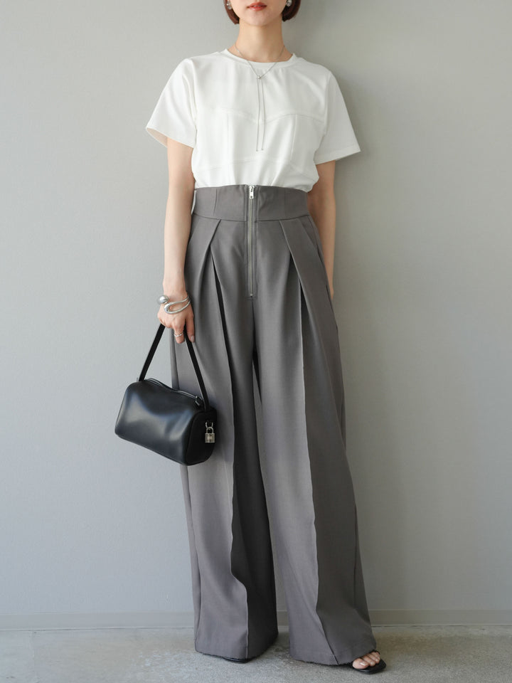 [SET]ビスチェデザインTシャツ+ジップタックワイドパンツ(2set)