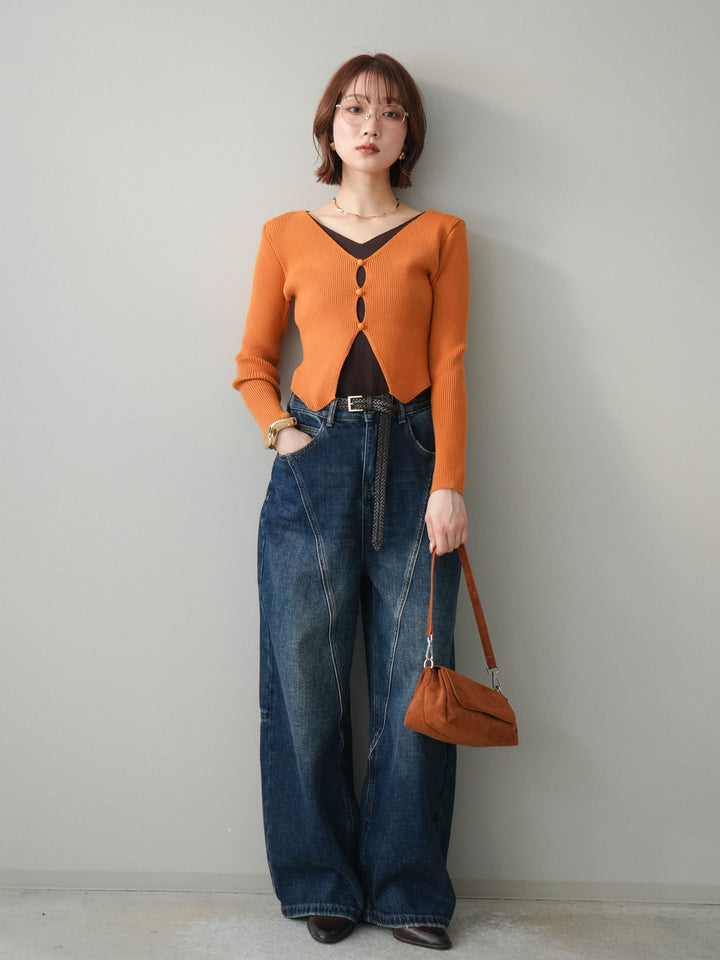 [予約]裏起毛加工デニムカーブパンツ/darkblue