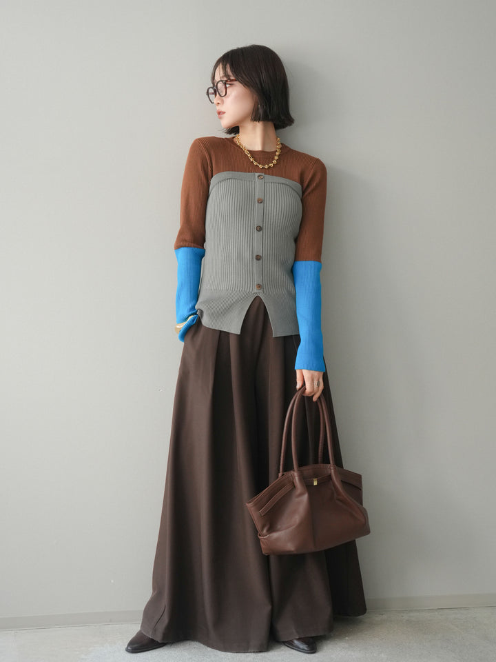 [SET]配色ビスチェドッキングリブニットトップス+選べるアクセセット(2set)