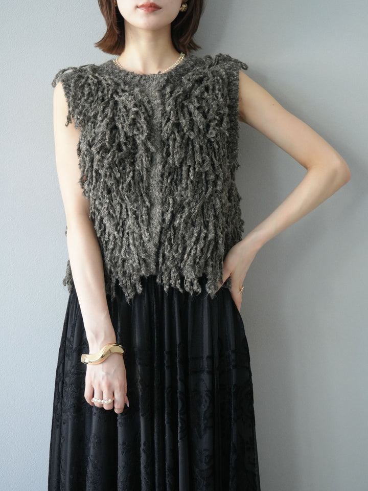 [予約]フリンジループニットベスト/ブラウン