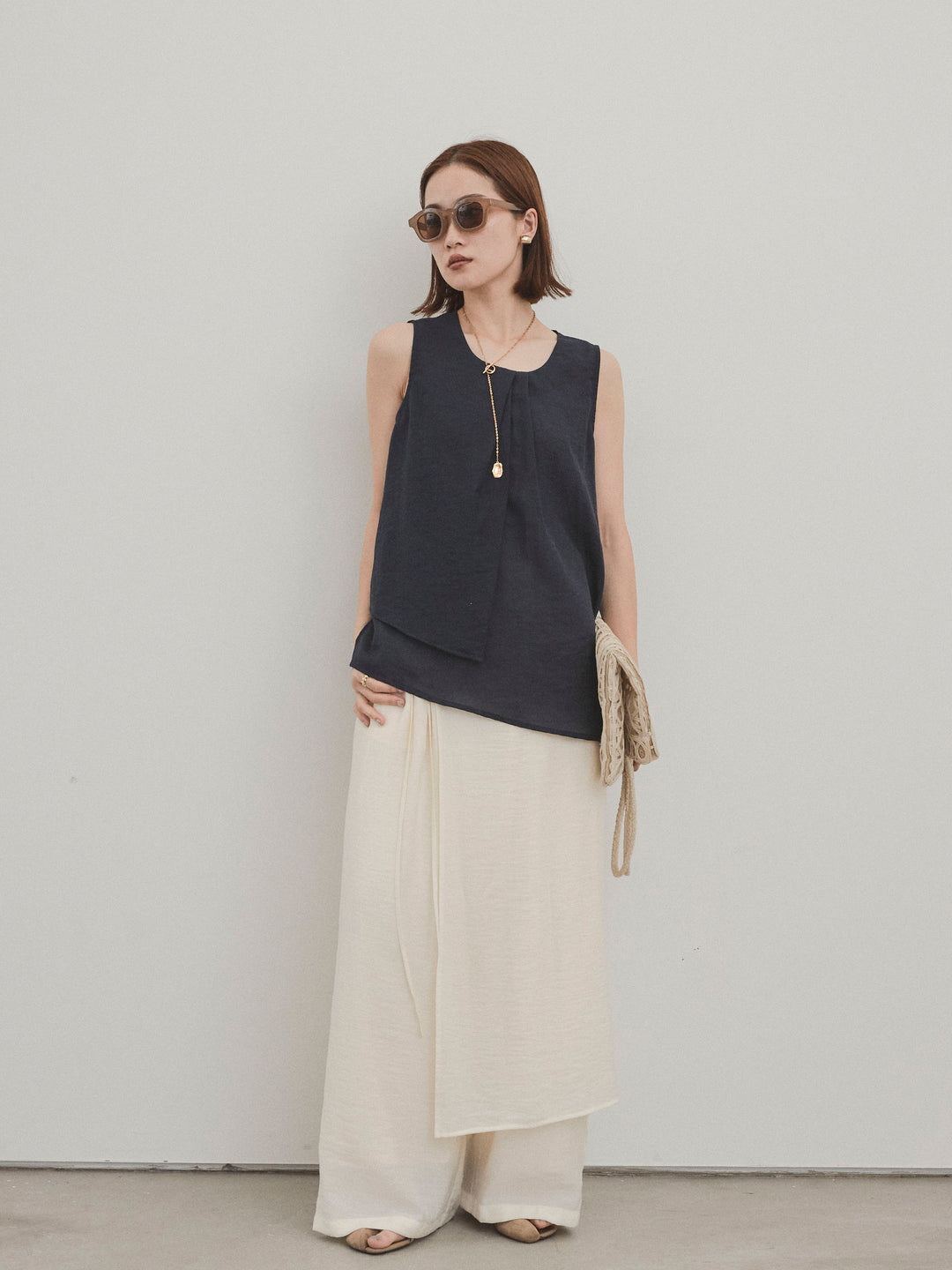 [予約]シアータックアシンメトリーブラウス/ネイビー