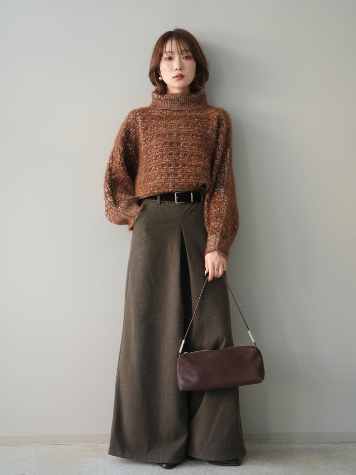 [予約]オフタートルケーブル編みニットプルオーバー/brown