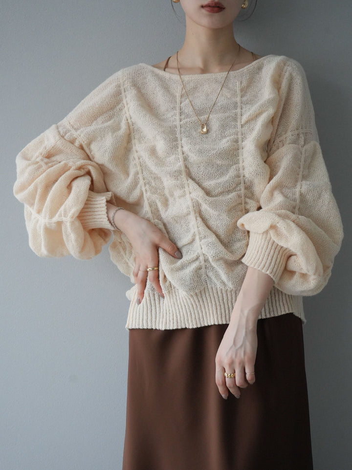[予約]バックオープンシャーリングニットプルオーバー/エクリュ
