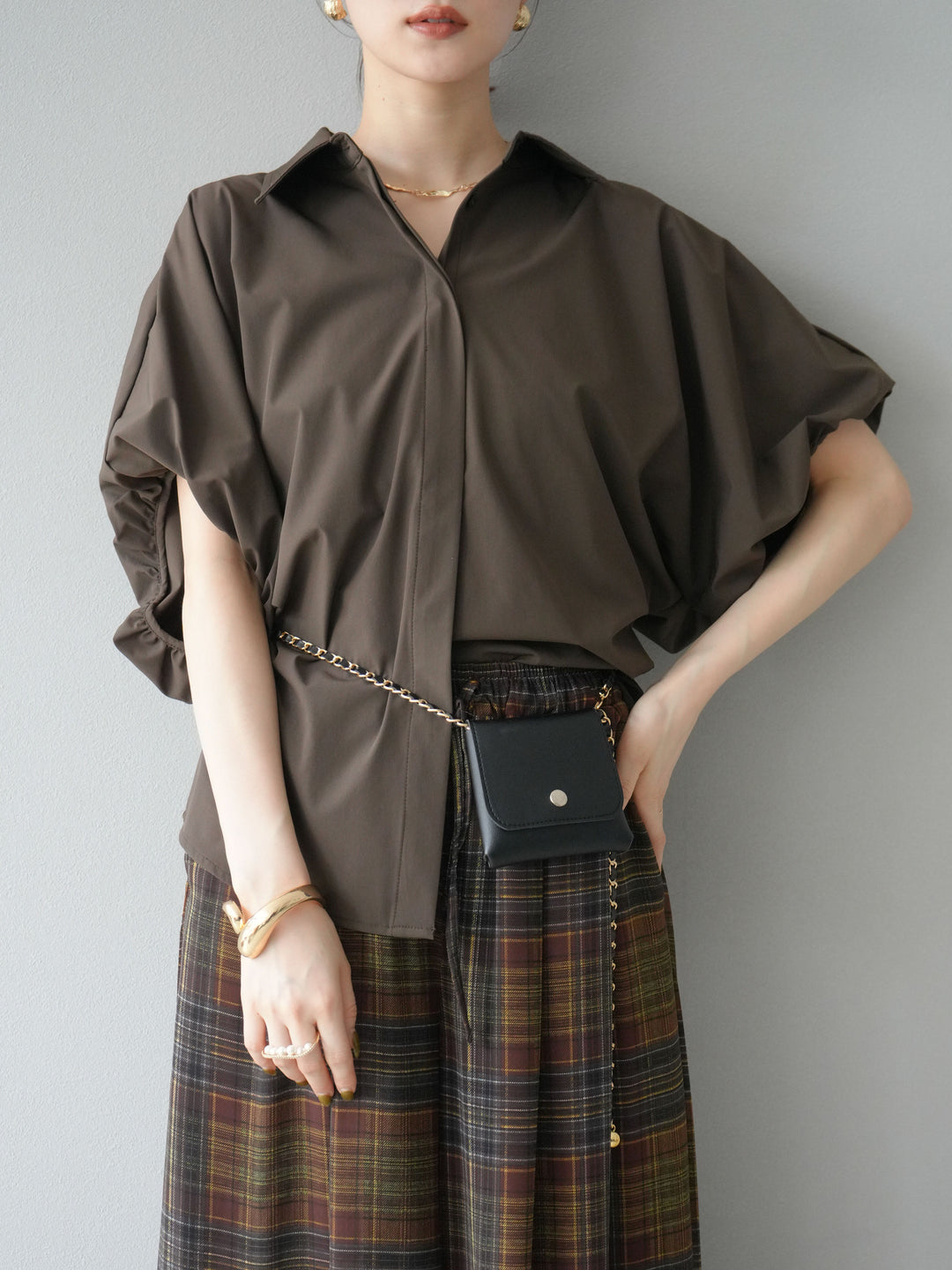 [予約]ICE TOUCHパフスリーブシャツ/ブラウン