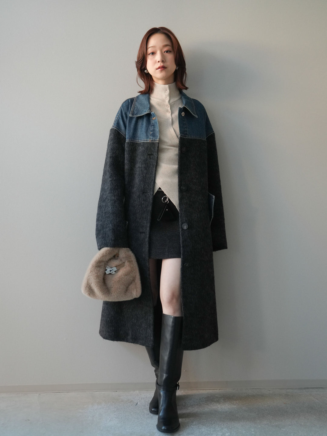 [予約]ウールタッチベルト付ミニスカート/black