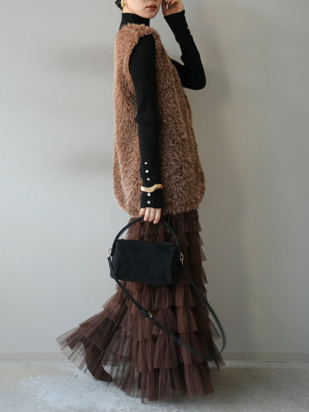 [予約]ダブルZIPループシャギーベスト/ブラウン