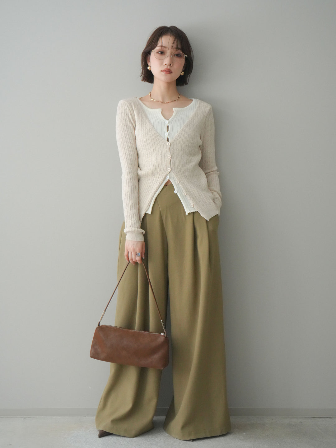 [予約]バイカラーレイヤードニットカーディガン/white