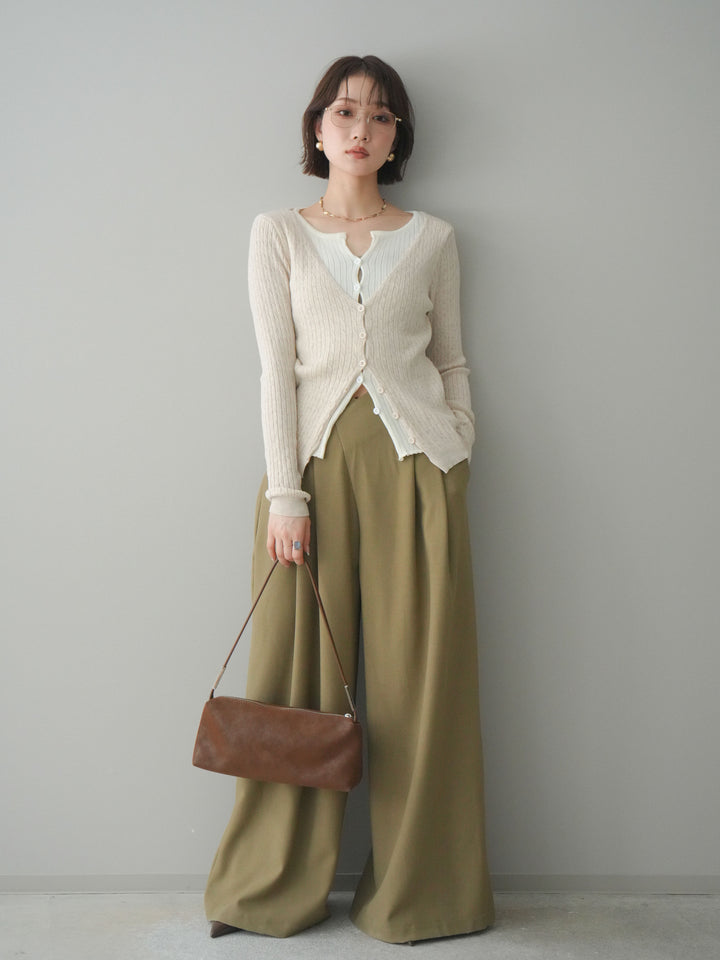 [予約]バイカラーレイヤードニットカーディガン/white