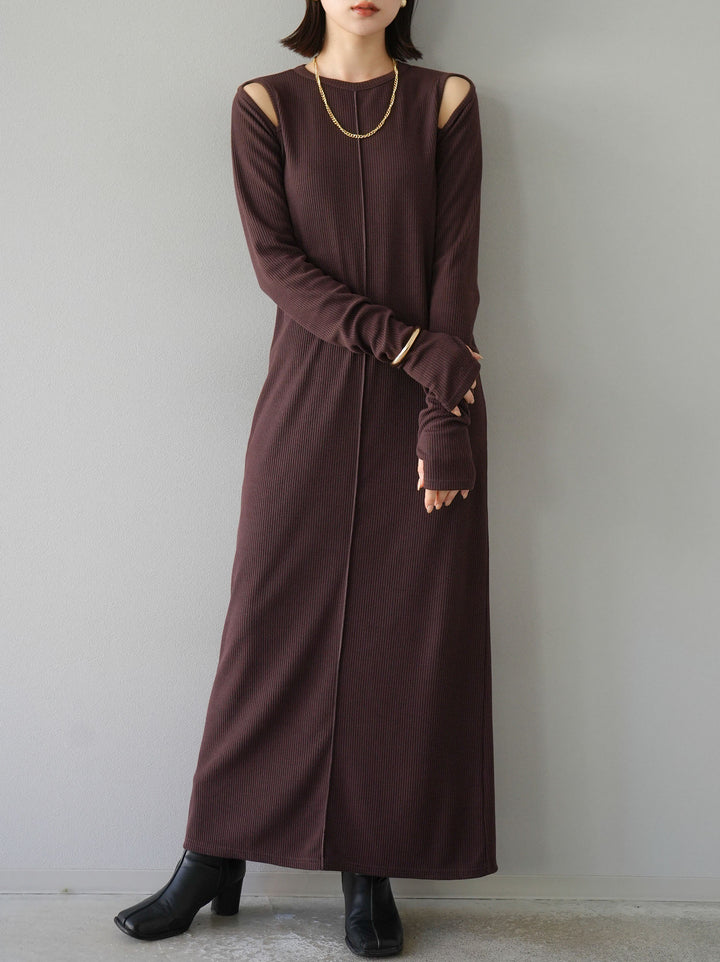 [SET] 鏤空羅紋長袖洋裝+可選配件套裝（2套）