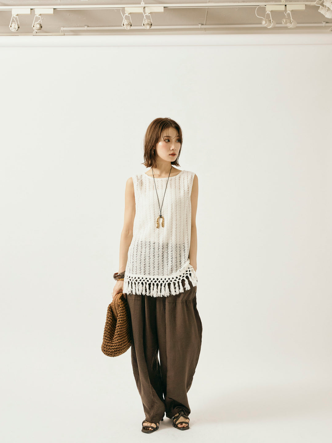 [予約]リネンライクベイカーバルーンパンツ/ブラウン