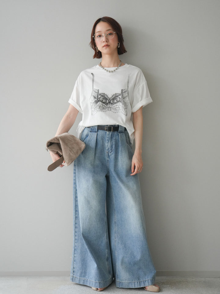 [予約]レースモチーフプリントTEE/off
