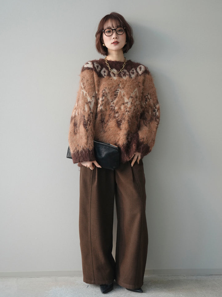 [予約]シャギーニュアンス柄ニットプルオーバー/brown