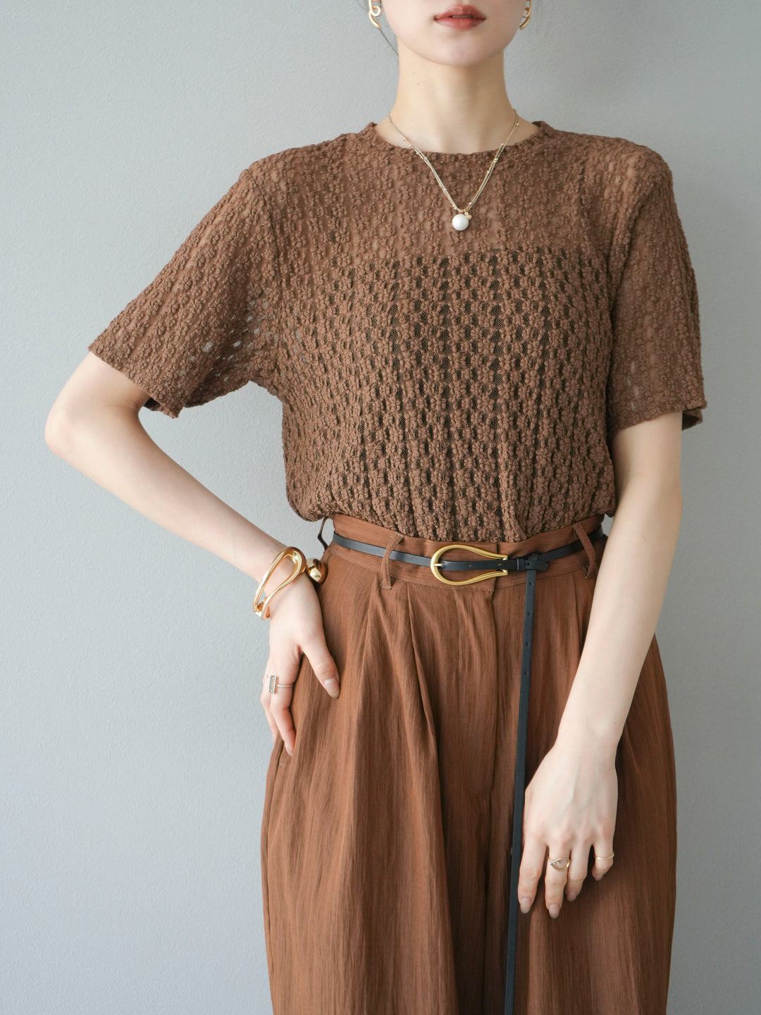 [SET]カットレースTシャツ+選べるアクセセット(2set)