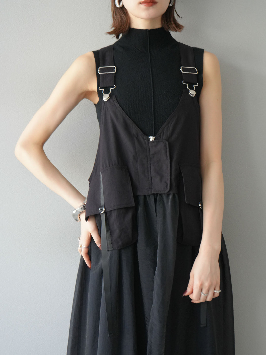 [予約]タクティカルベストオーガンザワンピース/ブラック