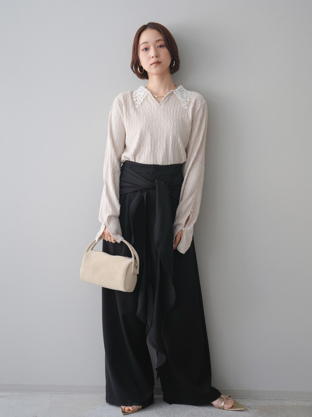 [SET]袖スリットレースカラートップス+選べるアクセセット(2set)