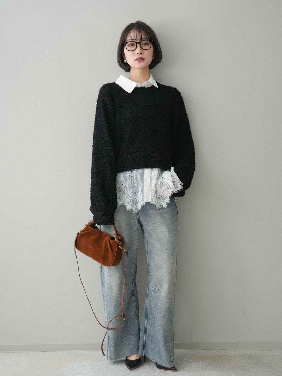[予約]裏起毛カットオフカーブデニムパンツ/blue
