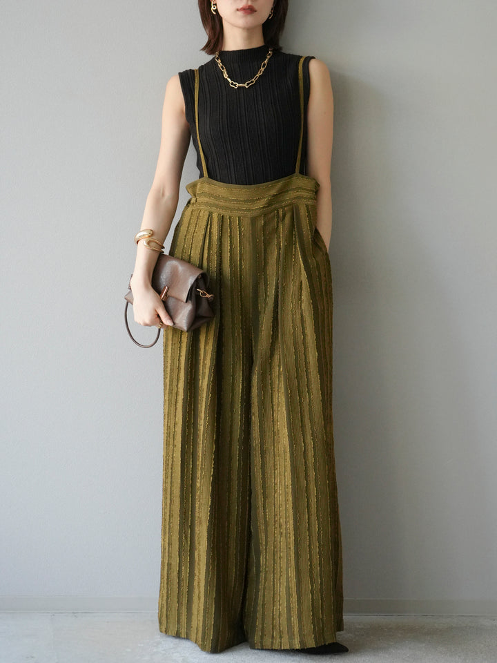 [予約]ジャガードストライプサロペット/カーキ