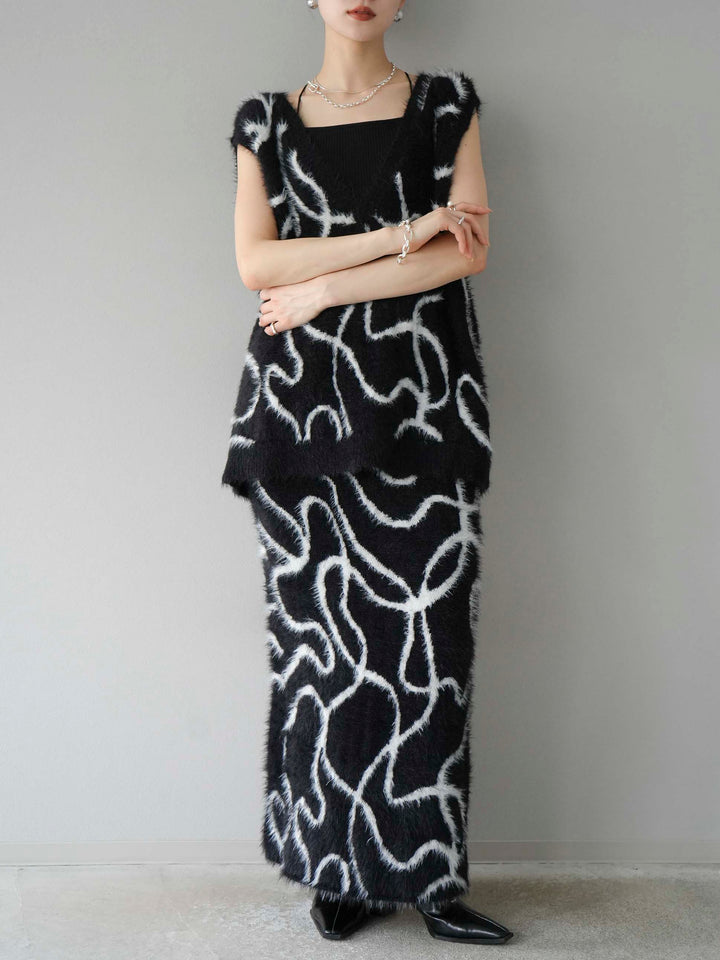 [SET] 線狀毛絨針織背心 + 線狀毛絨針織裙 (2套)