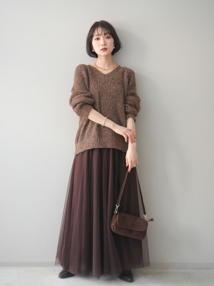 [SET]Vネックスラブニットプルオーバー+選べるアクセセット(2set)