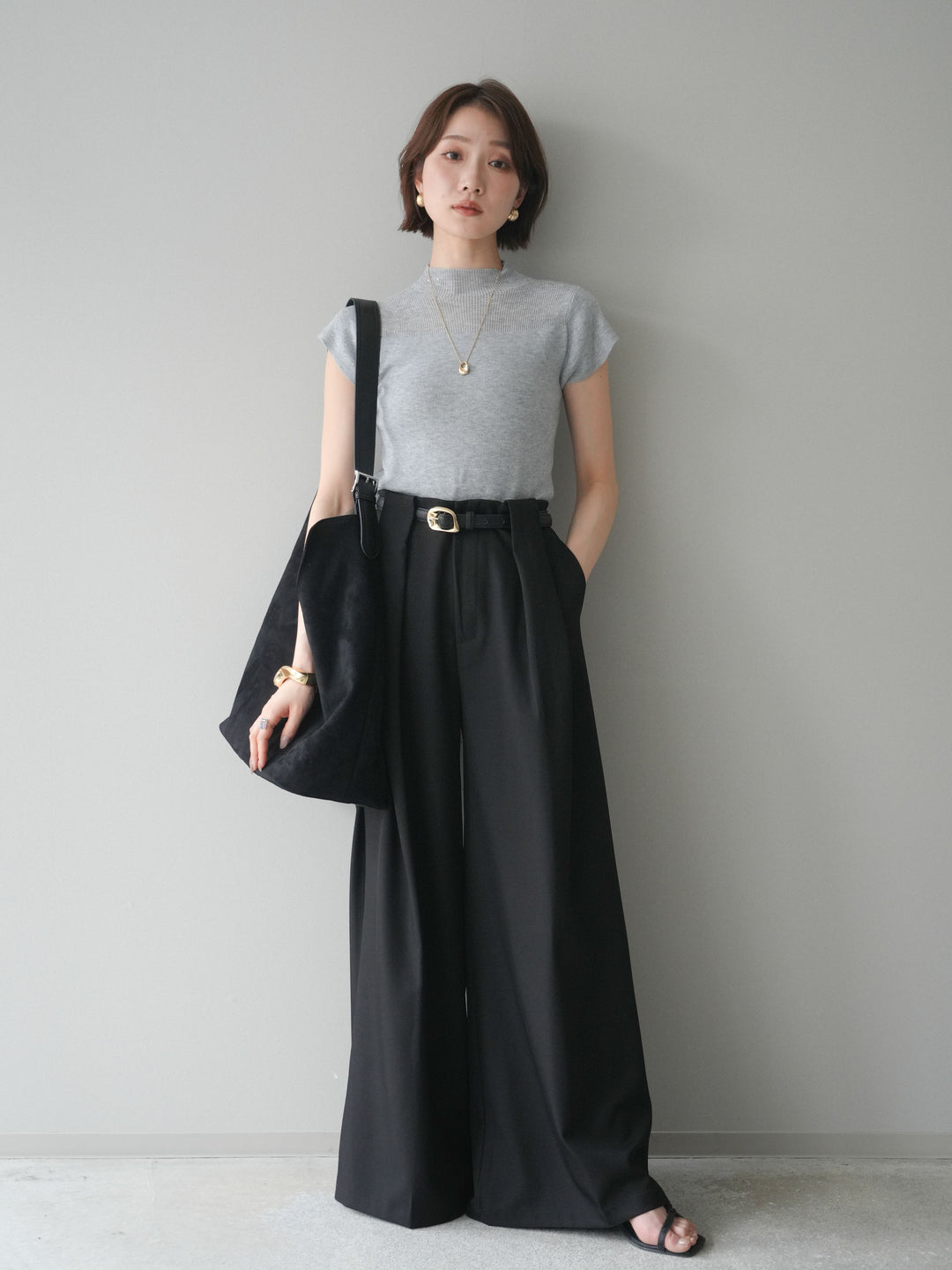 [SET]ビジューシアーフレンチニット+選べるアクセセット(2set)